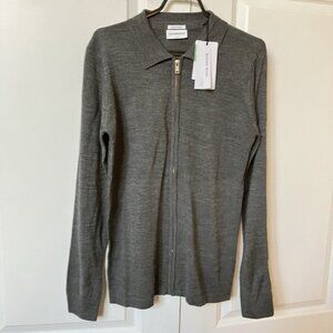 NWT Lindbergh Merino Wool Blend Zip Sweater Men M Slim Fit Gray Grandpa Academia